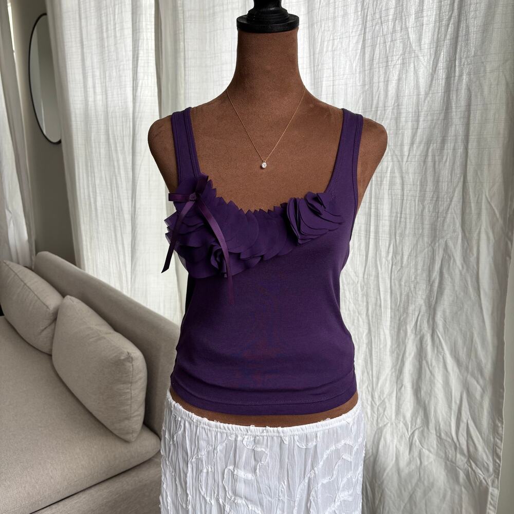 2010 Old Navy Purple Cotton Tank Ruffled Bow Detail Scoop Neck Tank Top Medium